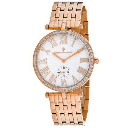 Christian Van Sant Women's 36mm Hush Quartz MOP Dial Crystal Rosetone Bracelet Watch