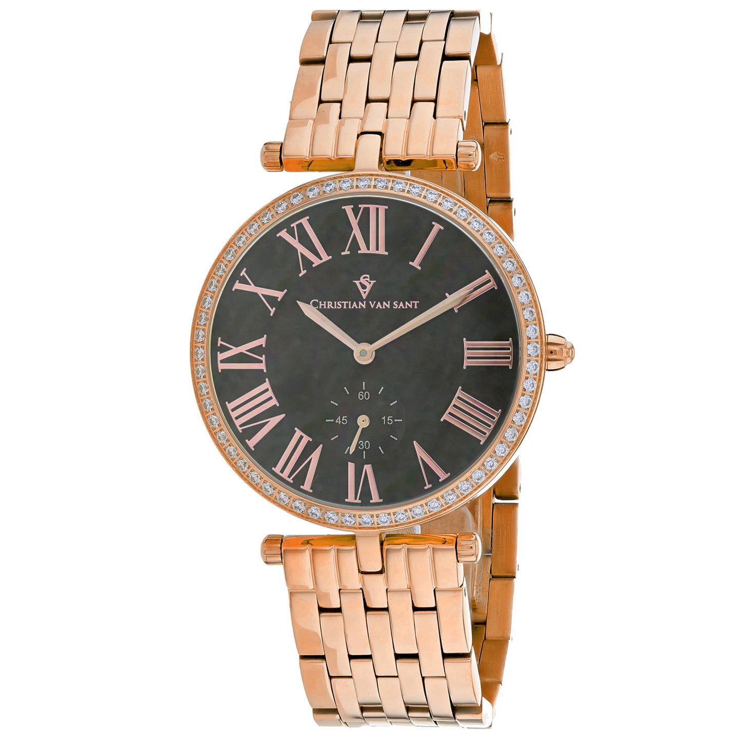 Christian Van Sant Women's 36mm Hush Quartz MOP Dial Crystal Rosetone Bracelet Watch