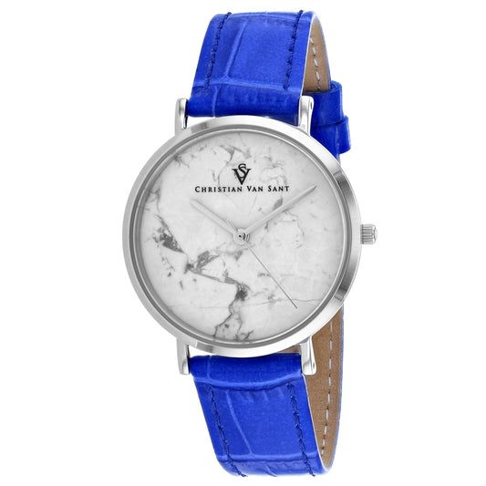 Christian Van Sant Women's 34mm Lotus Quartz Leather Strap Watch