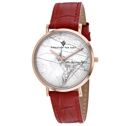 Christian Van Sant Women's 34mm Lotus Quartz Leather Strap Watch