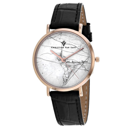 Christian Van Sant Women's 34mm Lotus Quartz Leather Strap Watch