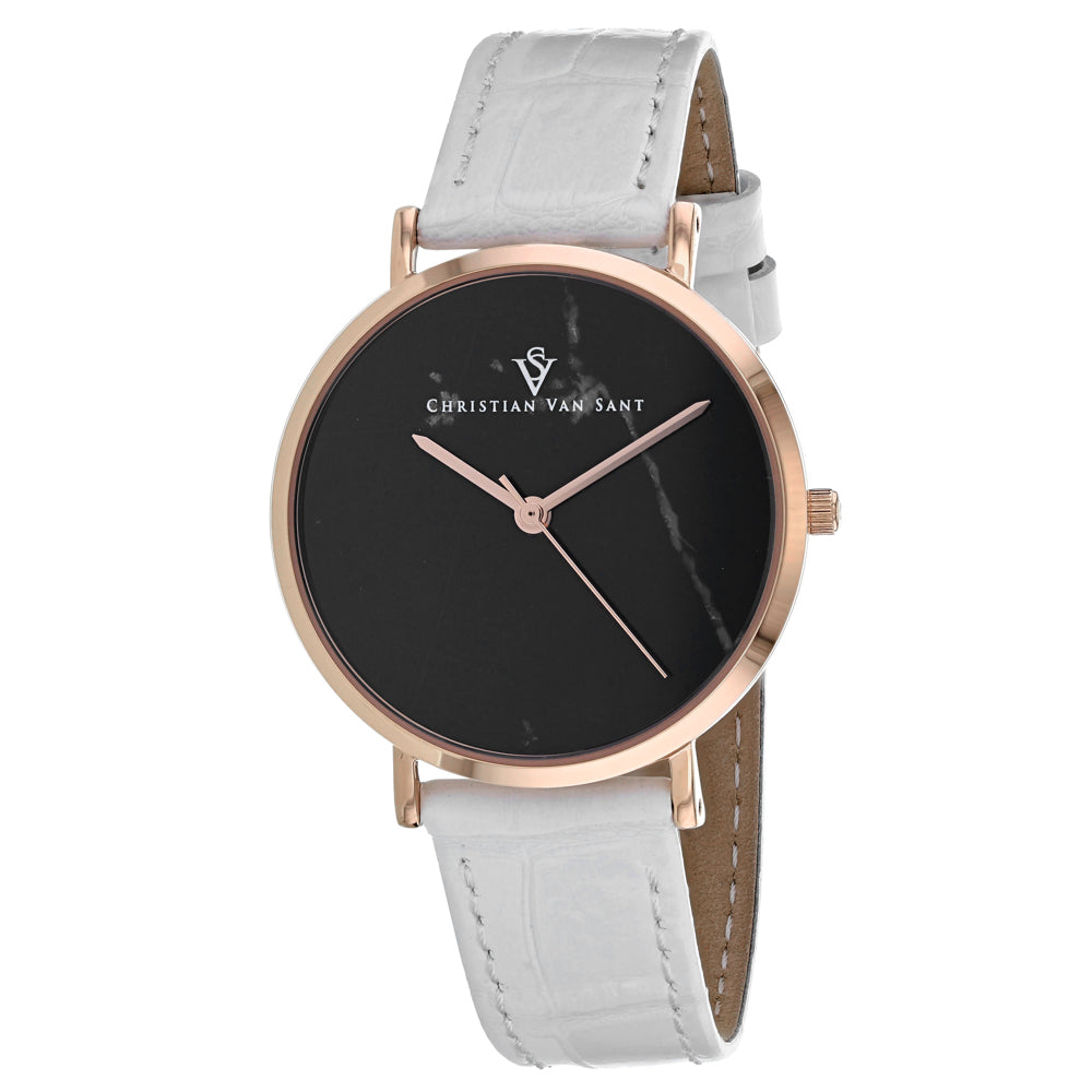 Christian Van Sant Women's 34mm Lotus Quartz Leather Strap Watch