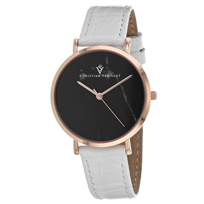Christian Van Sant Women's 34mm Lotus Quartz Leather Strap Watch