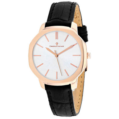 Christian Van Sant Women's 37mm Octave Slim Quartz Date Octagon Case Leather Strap Watch