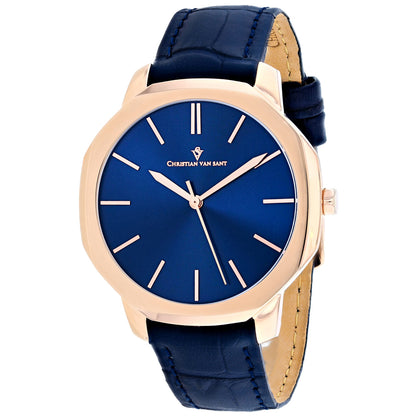 Christian Van Sant Men's 42mm Octavius Slim Quartz Date Octagon Leather Strap Watch