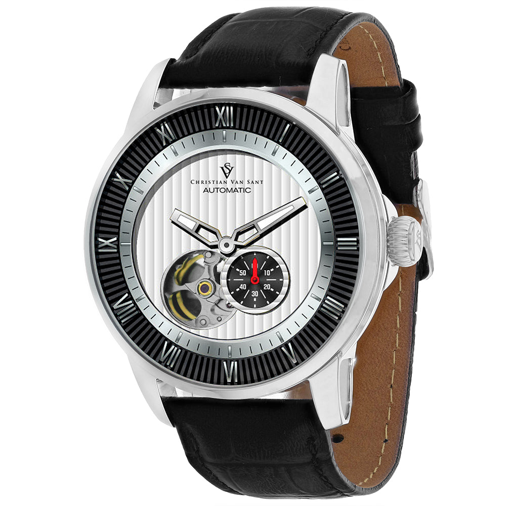 Christian Van Sant Men's 42mm Viscay Automatic Open Heart Leather Strap Watch