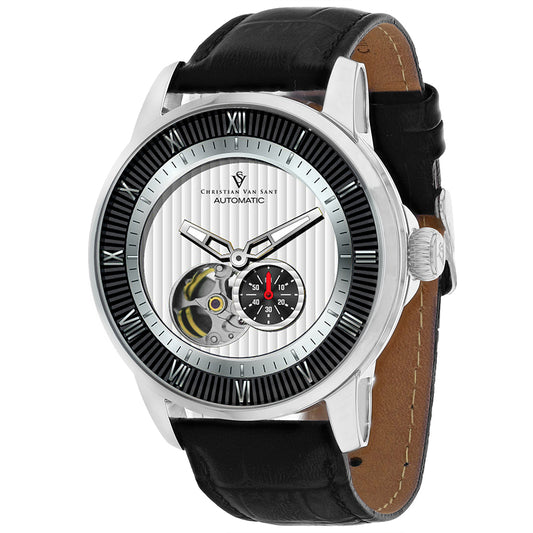 Christian Van Sant Men's 42mm Viscay Automatic Open Heart Leather Strap Watch