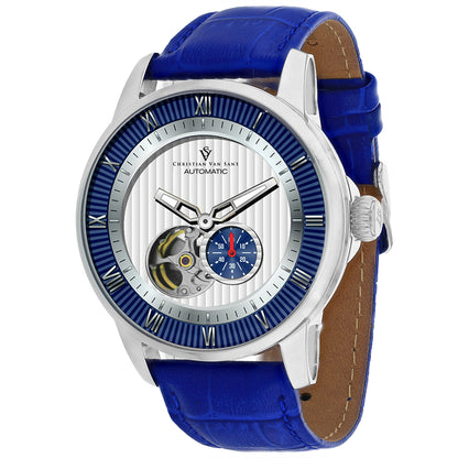 Christian Van Sant Men's 42mm Viscay Automatic Open Heart Leather Strap Watch
