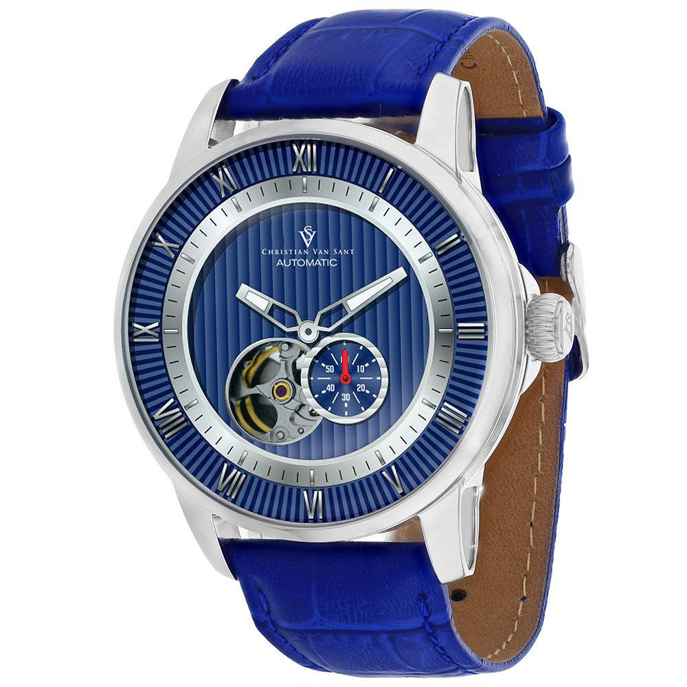 Christian Van Sant Men's 42mm Viscay Automatic Open Heart Leather Strap Watch