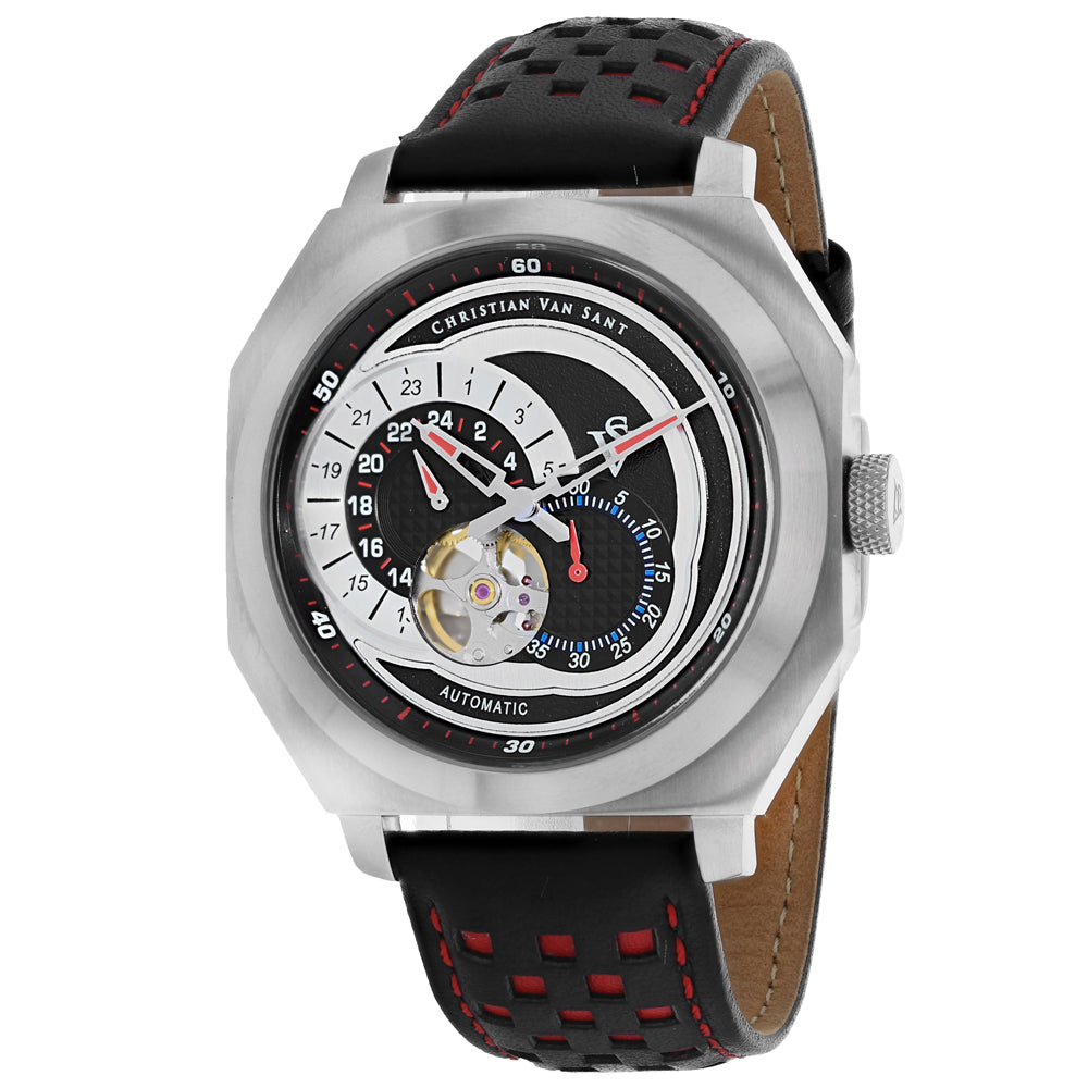 Christian Van Sant Men's 42mm Machina Automatic Interlocking Subdials Leather Strap Watch