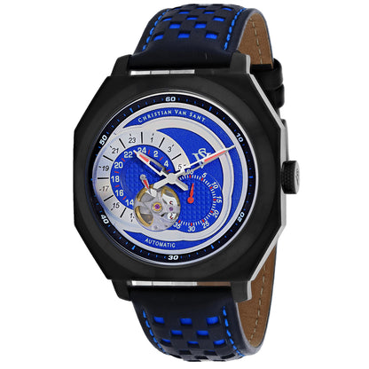Christian Van Sant Men's 42mm Machina Automatic Interlocking Subdials Leather Strap Watch