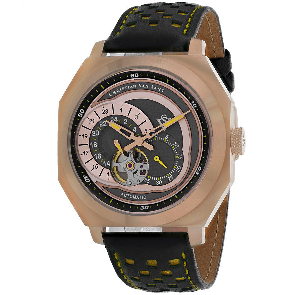 Christian Van Sant Men's 42mm Machina Automatic Interlocking Subdials Leather Strap Watch