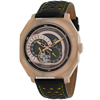 Christian Van Sant Men's 42mm Machina Automatic Interlocking Subdials Leather Strap Watch