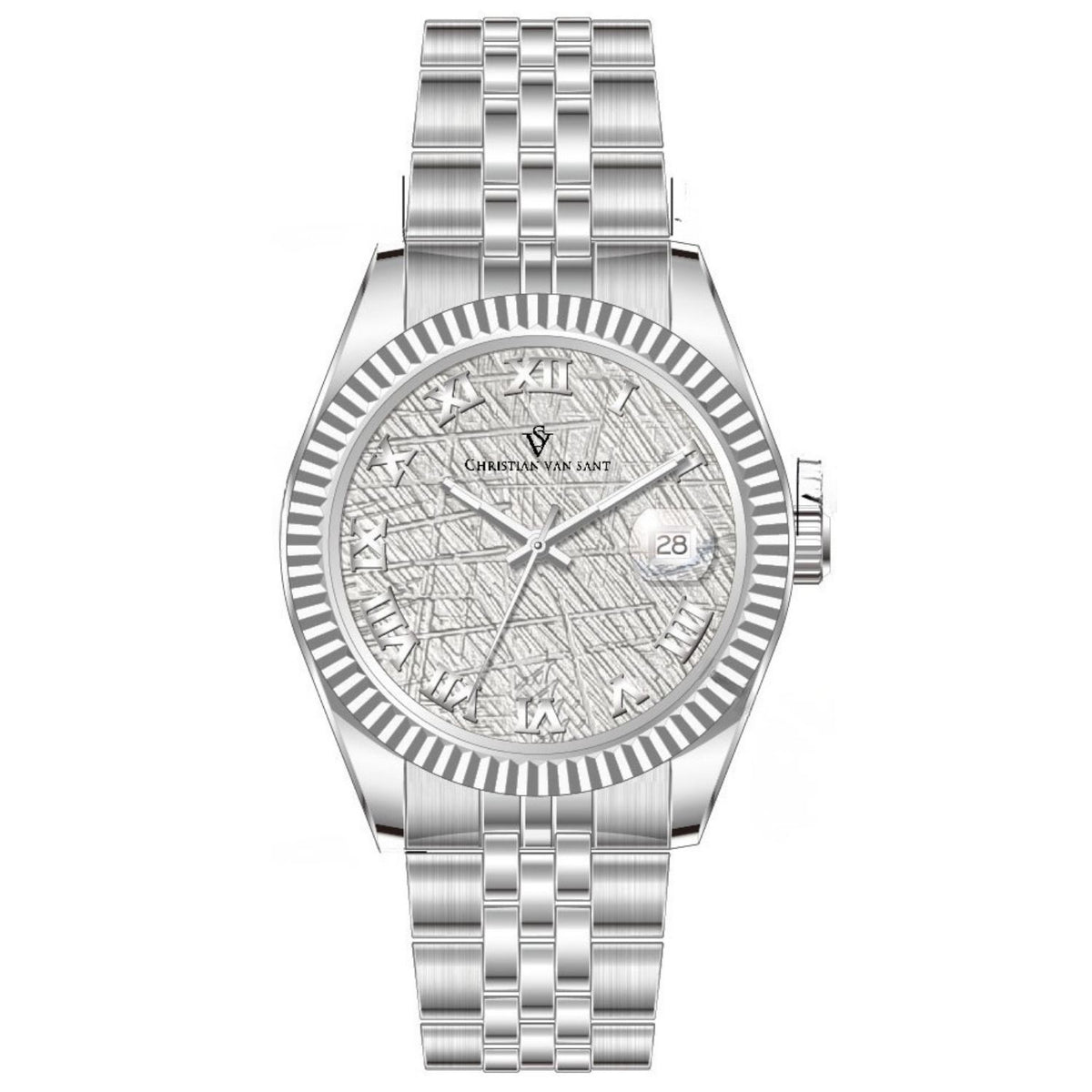 Christian Van Sant Men's 41mm Stellar Quartz Date Textured Dial Silvertone Bracelet Watch