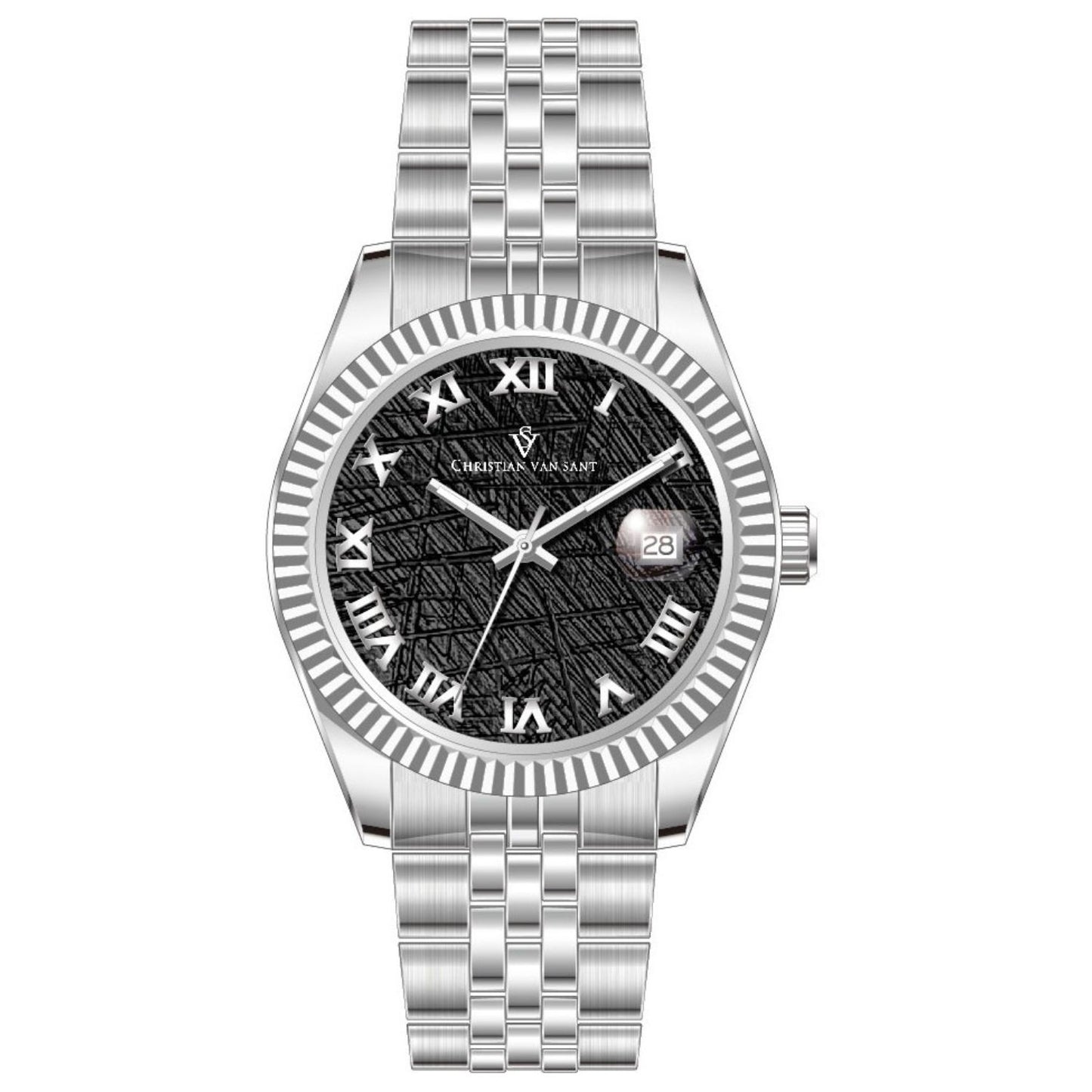 Christian Van Sant Men's 41mm Stellar Quartz Date Textured Dial Silvertone Bracelet Watch