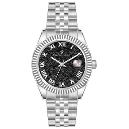 Christian Van Sant Men's 41mm Stellar Quartz Date Textured Dial Silvertone Bracelet Watch