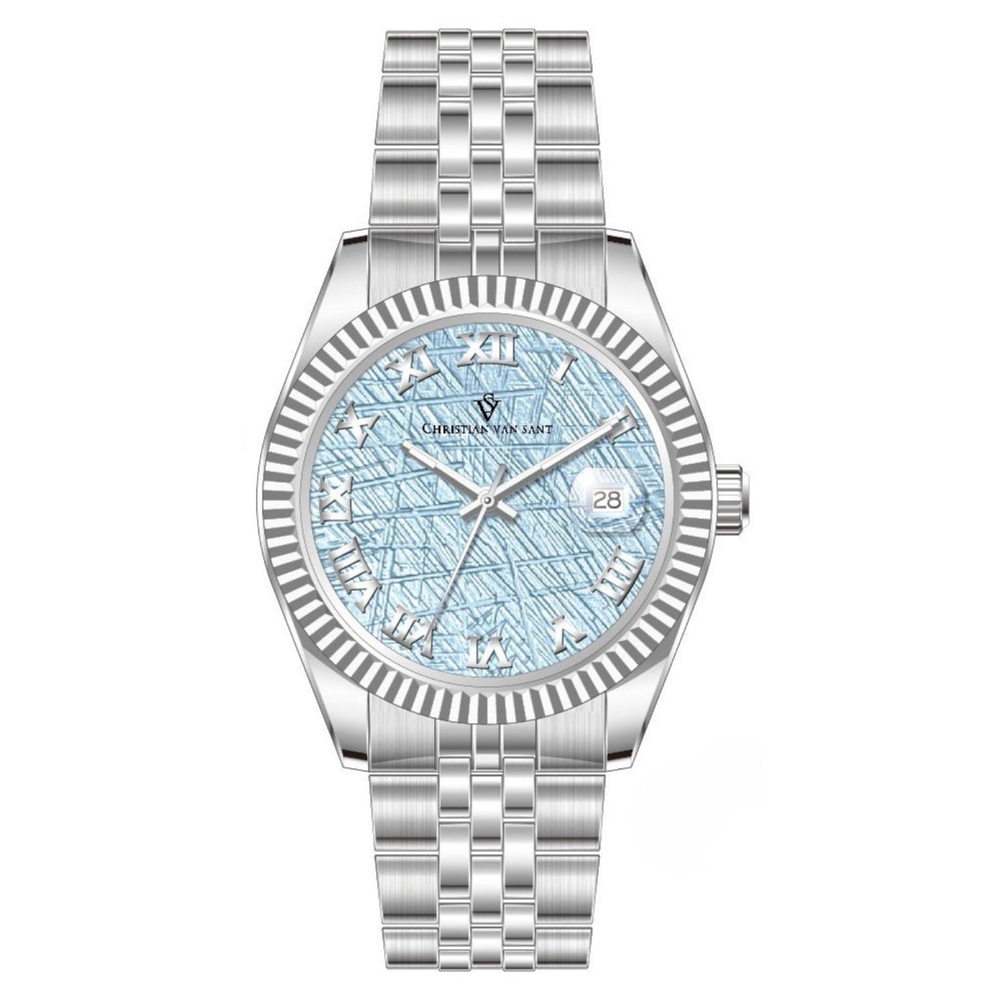 Christian Van Sant Men's 41mm Stellar Quartz Date Textured Dial Silvertone Bracelet Watch