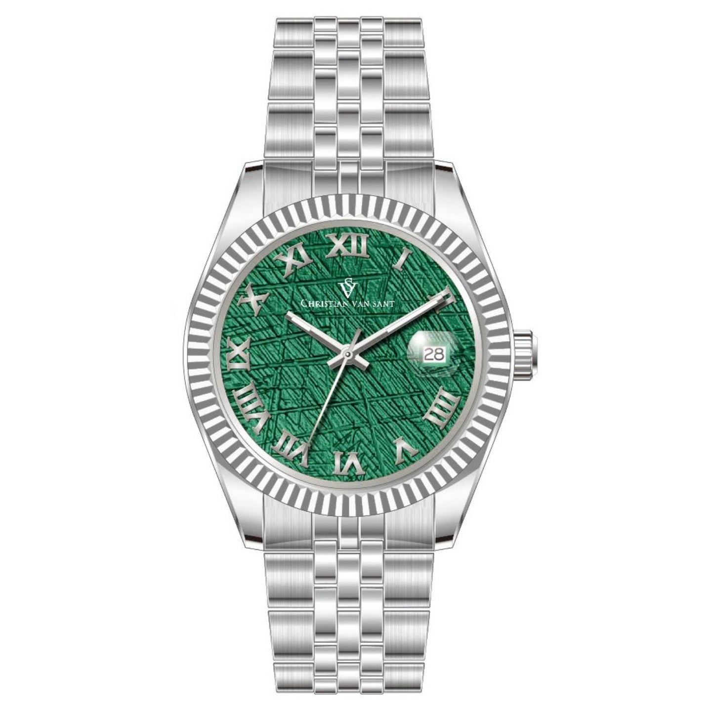 Christian Van Sant Men's 41mm Stellar Quartz Date Textured Dial Silvertone Bracelet Watch