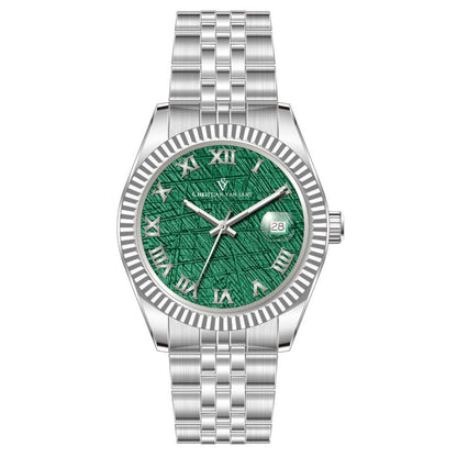 Christian Van Sant Men's 41mm Stellar Quartz Date Textured Dial Silvertone Bracelet Watch