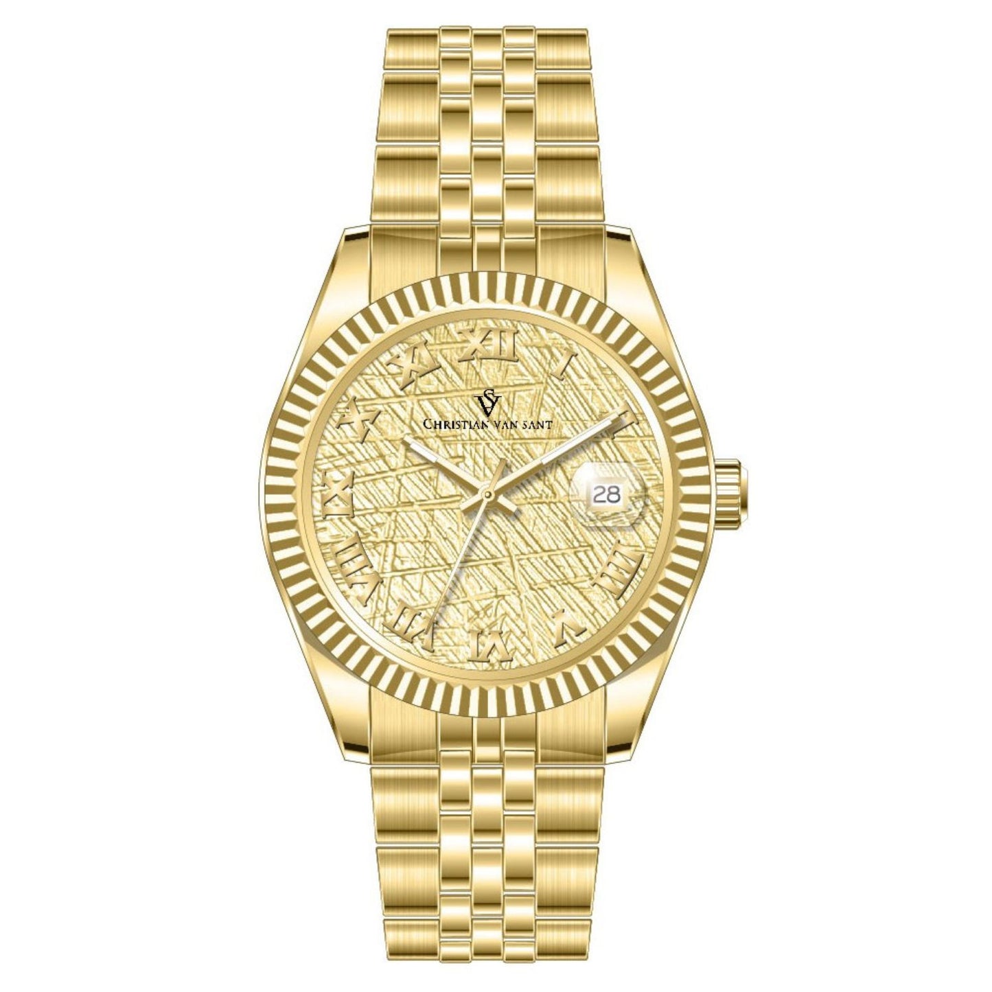 Christian Van Sant Men's 41mm Stellar Quartz Date Textured Dial Fluted Bezel Bracelet Watch