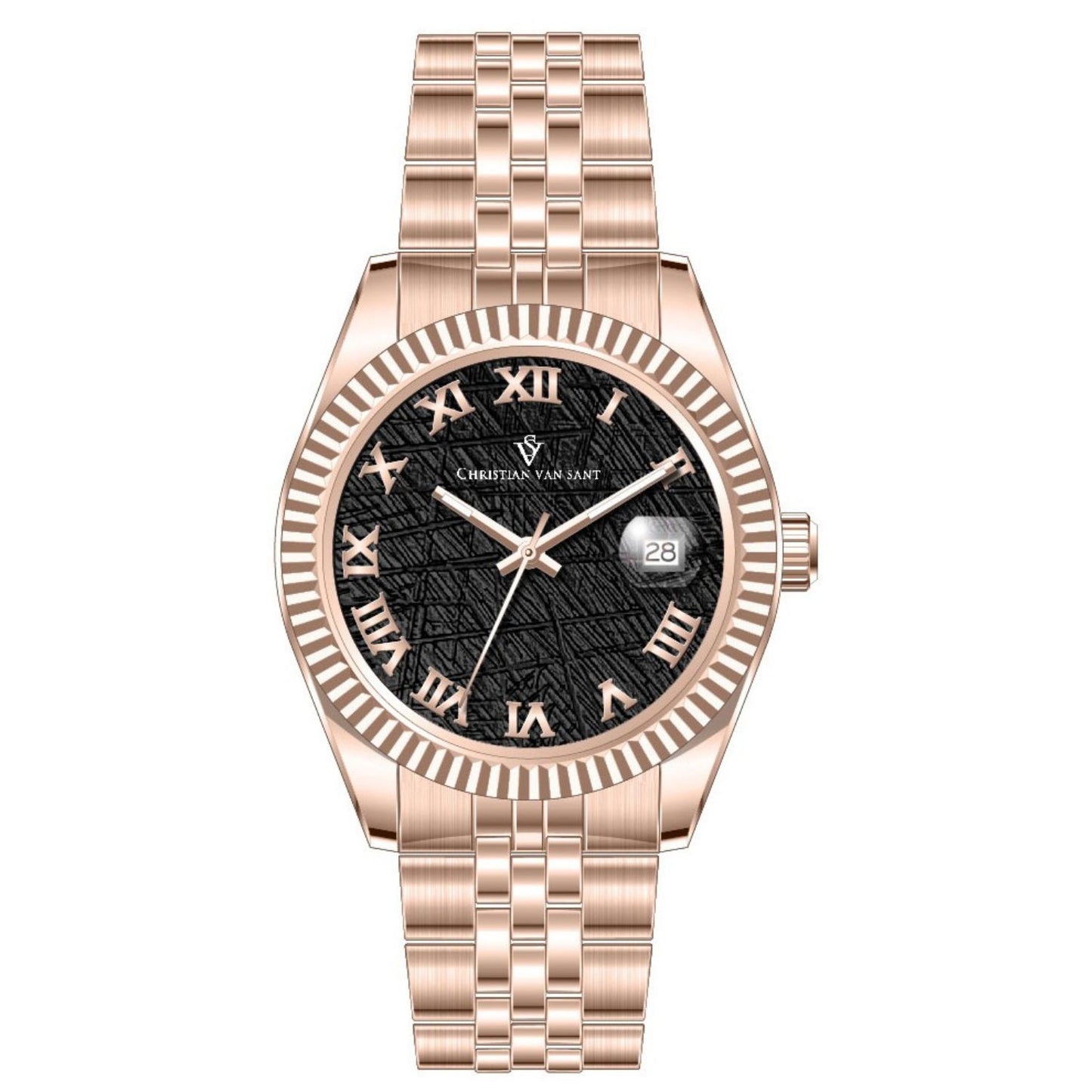 Christian Van Sant Men's 41mm Stellar Quartz Date Textured Dial Fluted Bezel Bracelet Watch
