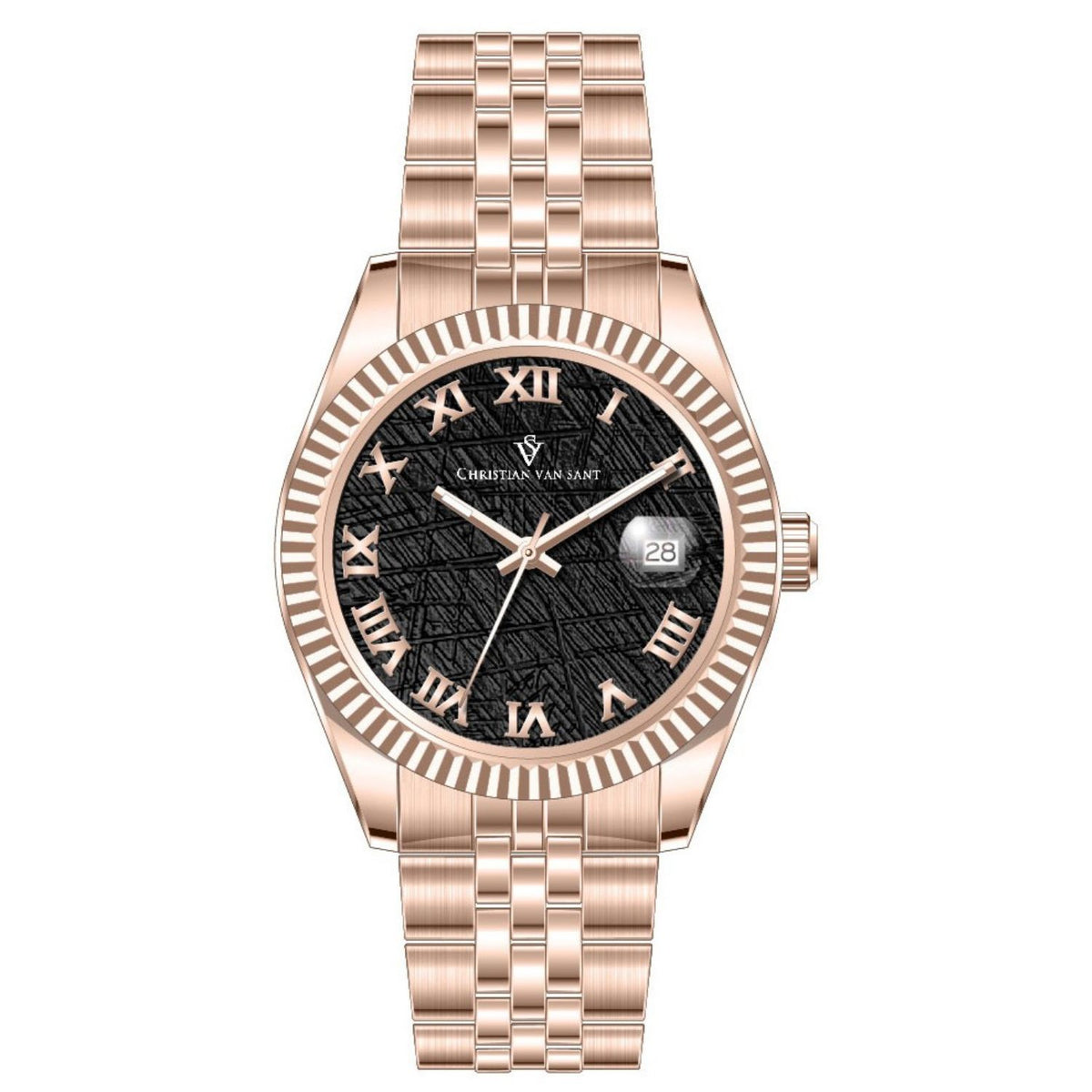 Christian Van Sant Men's 41mm Stellar Quartz Date Textured Dial Fluted Bezel Bracelet Watch