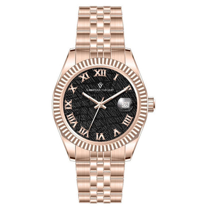 Christian Van Sant Men's 41mm Stellar Quartz Date Textured Dial Fluted Bezel Bracelet Watch