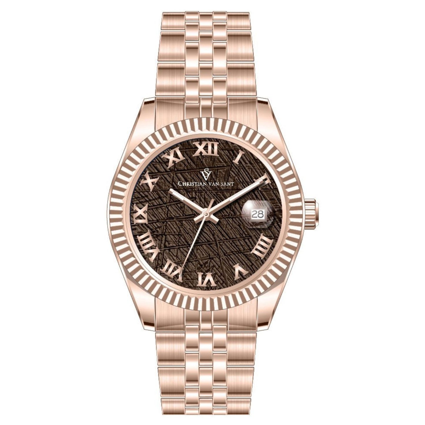 Christian Van Sant Men's 41mm Stellar Quartz Date Textured Dial Fluted Bezel Bracelet Watch