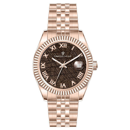 Christian Van Sant Men's 41mm Stellar Quartz Date Textured Dial Fluted Bezel Bracelet Watch