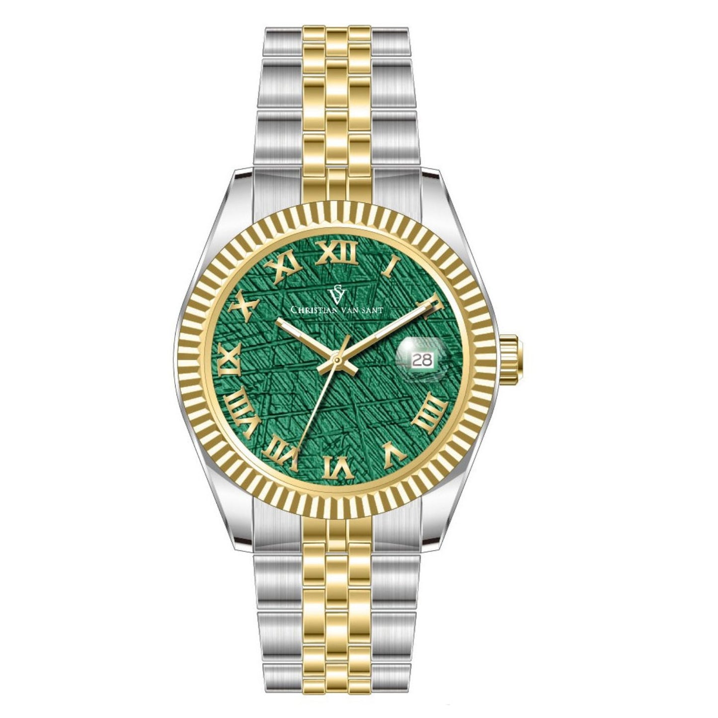 Christian Van Sant Men's 41mm Stellar Quartz Date Textured Dial Fluted Bezel Bracelet Watch