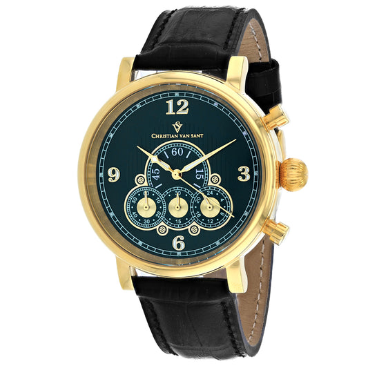 Christian Van Sant Men's 42mm Dominion Quartz Chronograph Goldtone Leather Strap Watch