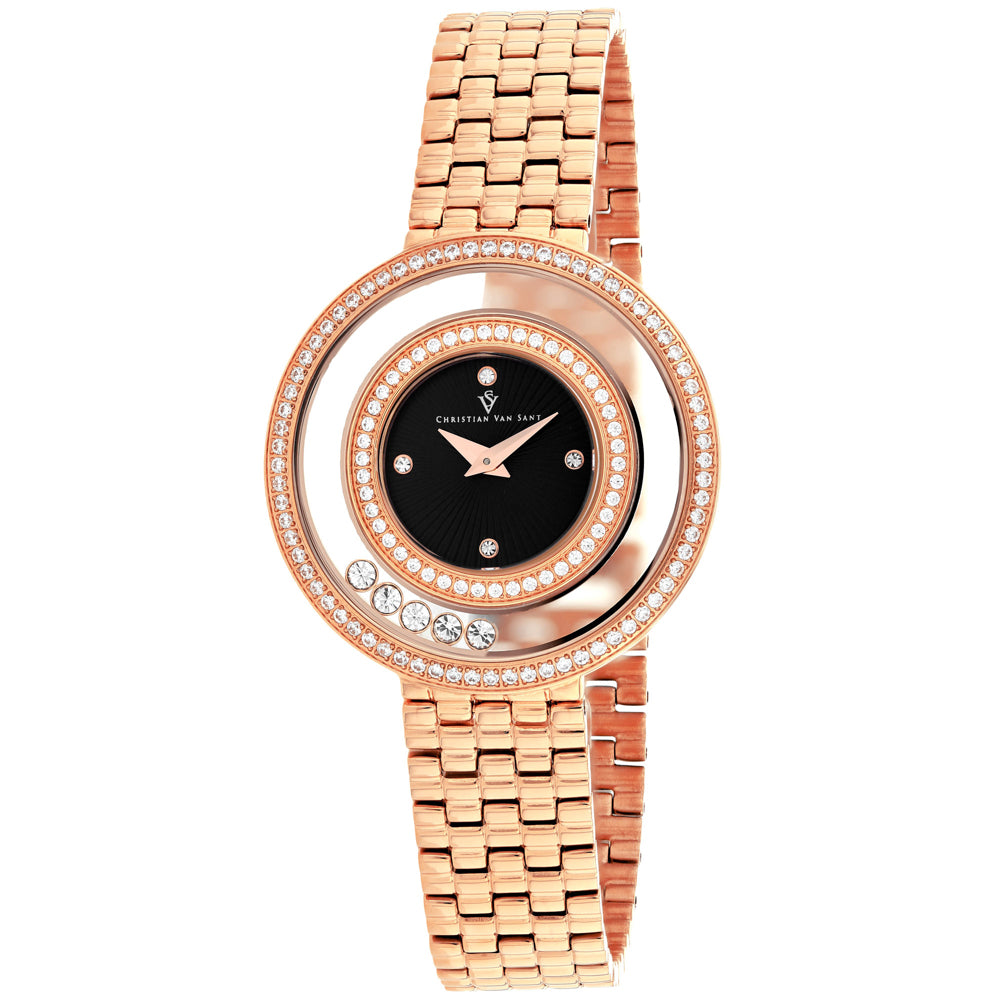Christian Van Sant Women's 34mm Gracieuse Quartz Floating Crystal Double Halo Bracelet Watch
