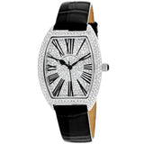 Christian Van Sant Women's 36mm Chic Quartz Crystal Pave Tonneau Leather Strap Watch