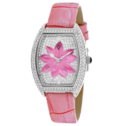 Christian Van Sant Women's 36mm Lotus Quartz Crystal Pave Lotus Flower Dial Leather Strap Watch