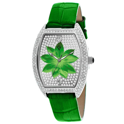 Christian Van Sant Women's 36mm Lotus Quartz Crystal Pave Lotus Flower Dial Leather Strap Watch