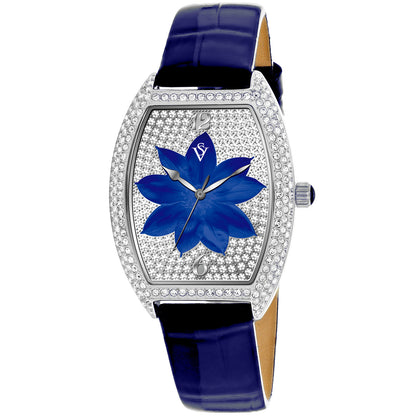 Christian Van Sant Women's 36mm Lotus Quartz Crystal Pave Lotus Flower Dial Leather Strap Watch