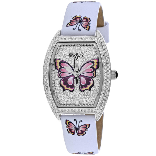 Christian Van Sant Women's 36mm Papillon Quartz Crystal Pave Butterfly Dial Leather Strap Watch