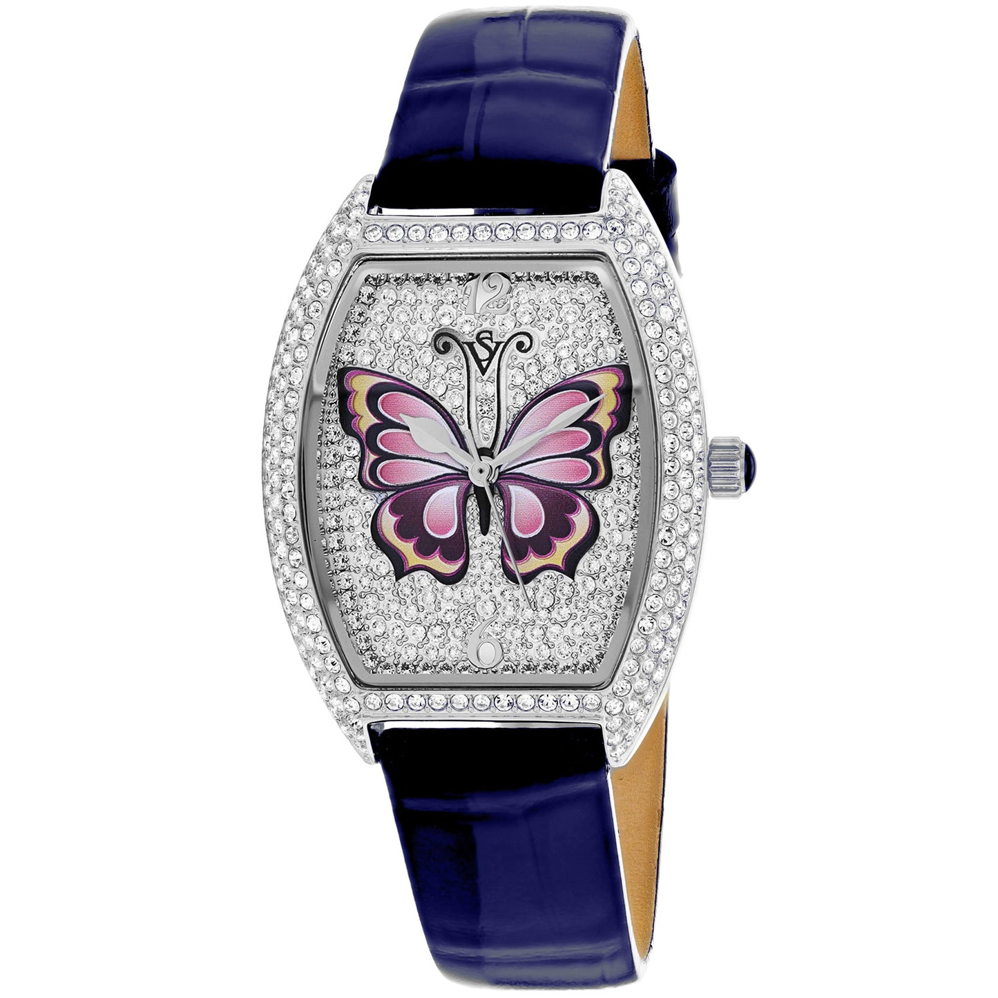 Christian Van Sant Women's 36mm Papillon Quartz Crystal Pave Butterfly Dial Leather Strap Watch