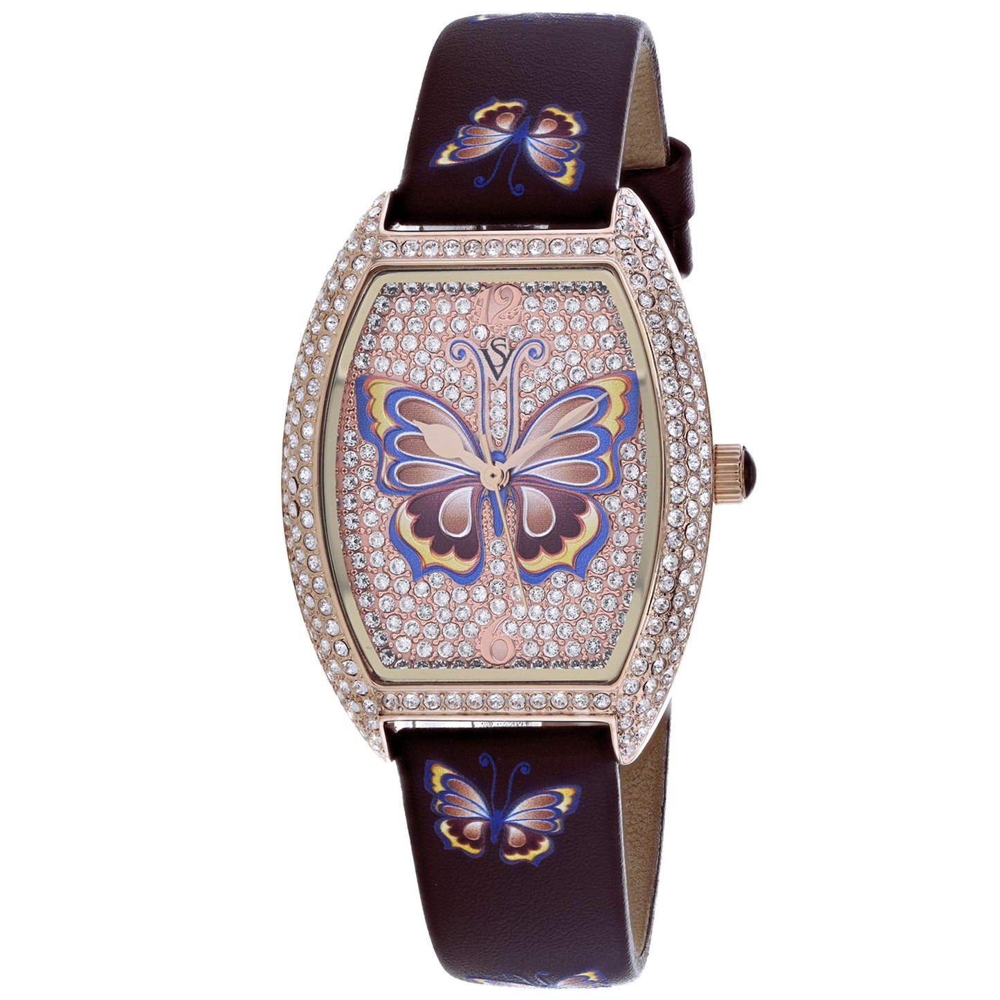 Christian Van Sant Women's 36mm Papillon Quartz Crystal Pave Butterfly Dial Leather Strap Watch