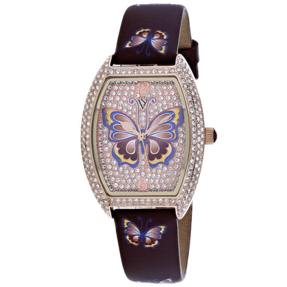 Christian Van Sant Women's 36mm Papillon Quartz Crystal Pave Butterfly Dial Leather Strap Watch