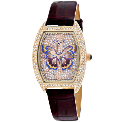 Christian Van Sant Women's 36mm Papillon Quartz Crystal Pave Butterfly Dial Leather Strap Watch