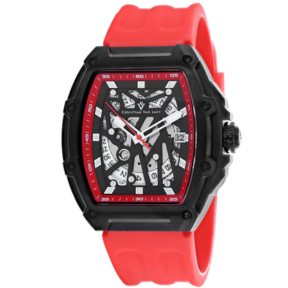 Christian Van Sant Men's 50mm Odyssey Automatic Date Skeletonized Dial Rubber Strap Watch