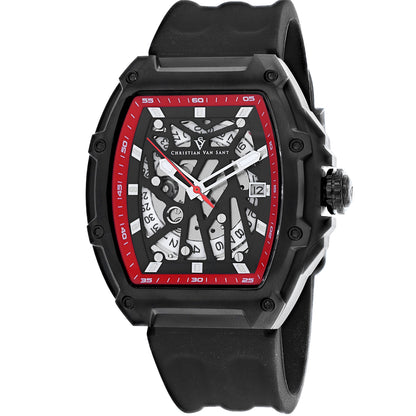Christian Van Sant Men's 50mm Odyssey Automatic Date Skeletonized Dial Rubber Strap Watch