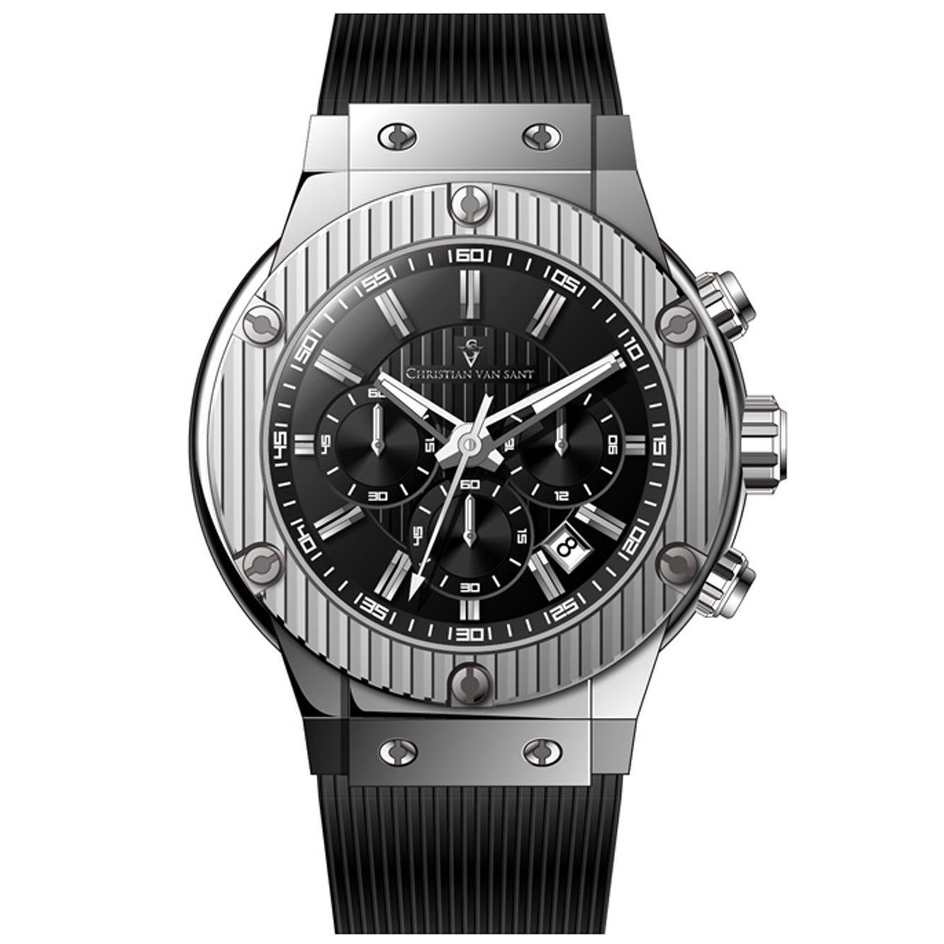 Christian Van Sant Men's 46mm Monarchy Quartz Chronograph Rubber Strap Watch