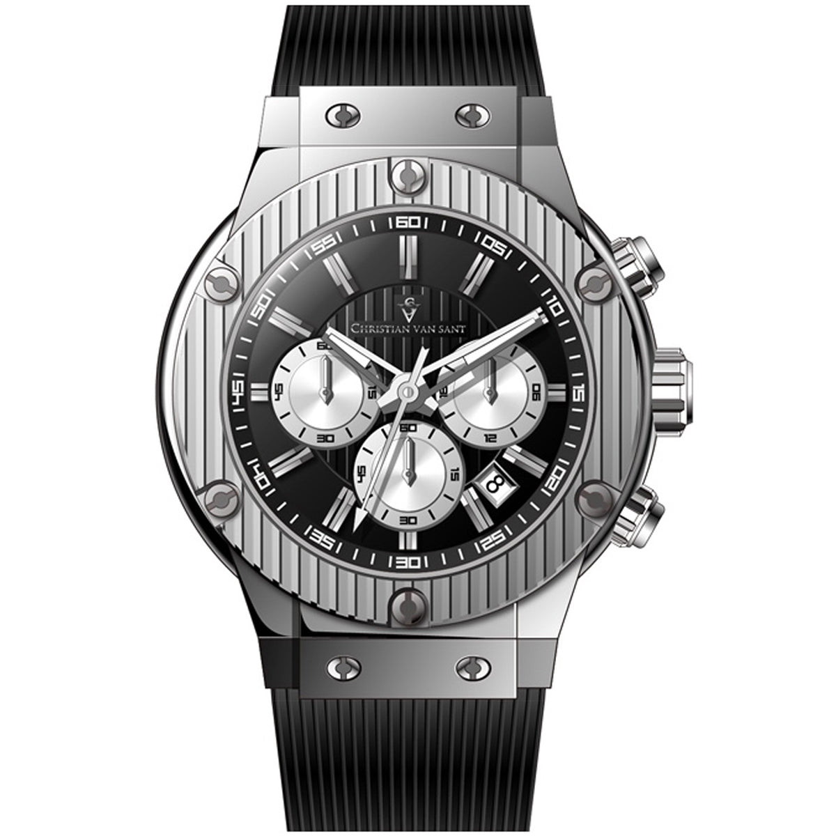 Christian Van Sant Men's 46mm Monarchy Quartz Chronograph Rubber Strap Watch