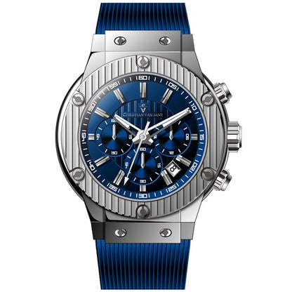 Christian Van Sant Men's 46mm Monarchy Quartz Chronograph Rubber Strap Watch