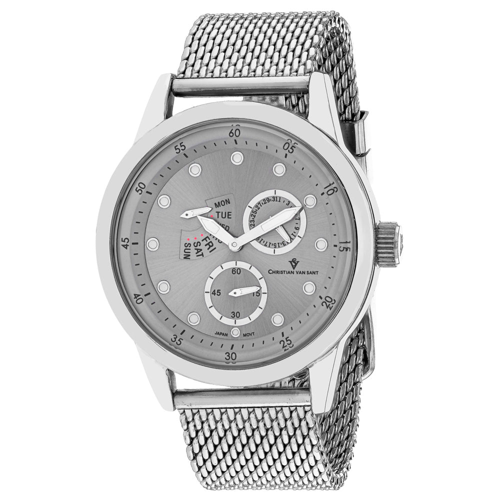 Christian Van Sant Men's 44mm Rio Quartz Multi-Function Day & Date Mesh Bracelet Watch