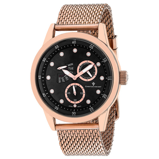 Christian Van Sant Men's 44mm Rio Quartz Multi-Function Day & Date Mesh Bracelet Watch