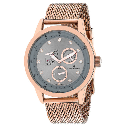 Christian Van Sant Men's 44mm Rio Quartz Multi-Function Day & Date Mesh Bracelet Watch