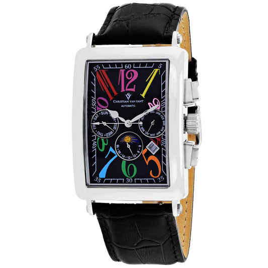 Christian Van Sant Men's 33mm Prodigy Automatic Multi-Function Moonphase Leather Strap Watch